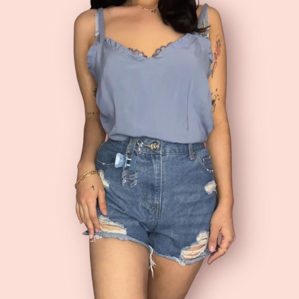 Blue Ruched Camisole Top